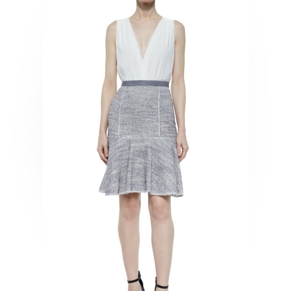 Rebecca Taylor Sleeveless Crepe & Tweed Dress, blue/white size 6